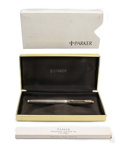 Parker 75 Ciselè - Penna Stilografica in Argento Sterling 925/000 con Particolari Dorati