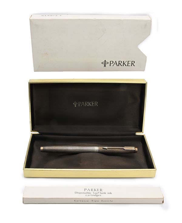 Parker 75 Ciselè - Penna stilografica in argento sterling 925/000 con particolari dorati