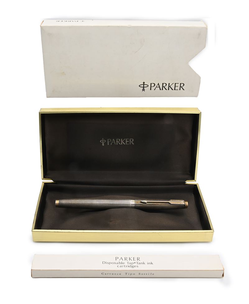 Parker 75 Ciselè - Penna Stilografica in Argento Sterling 925/000 con Particolari Dorati