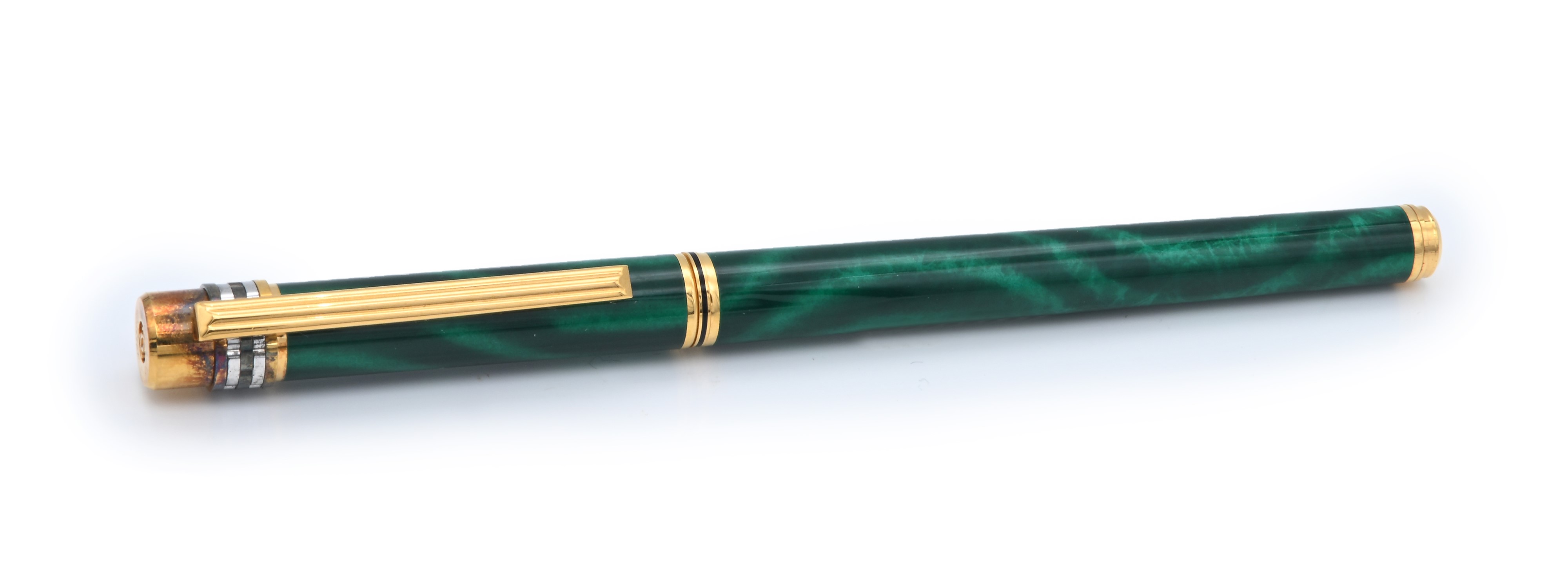Cartier Must De - Penna Stilografica con Fusto in Metallo e in Lacca Malachite con Particolari Do...