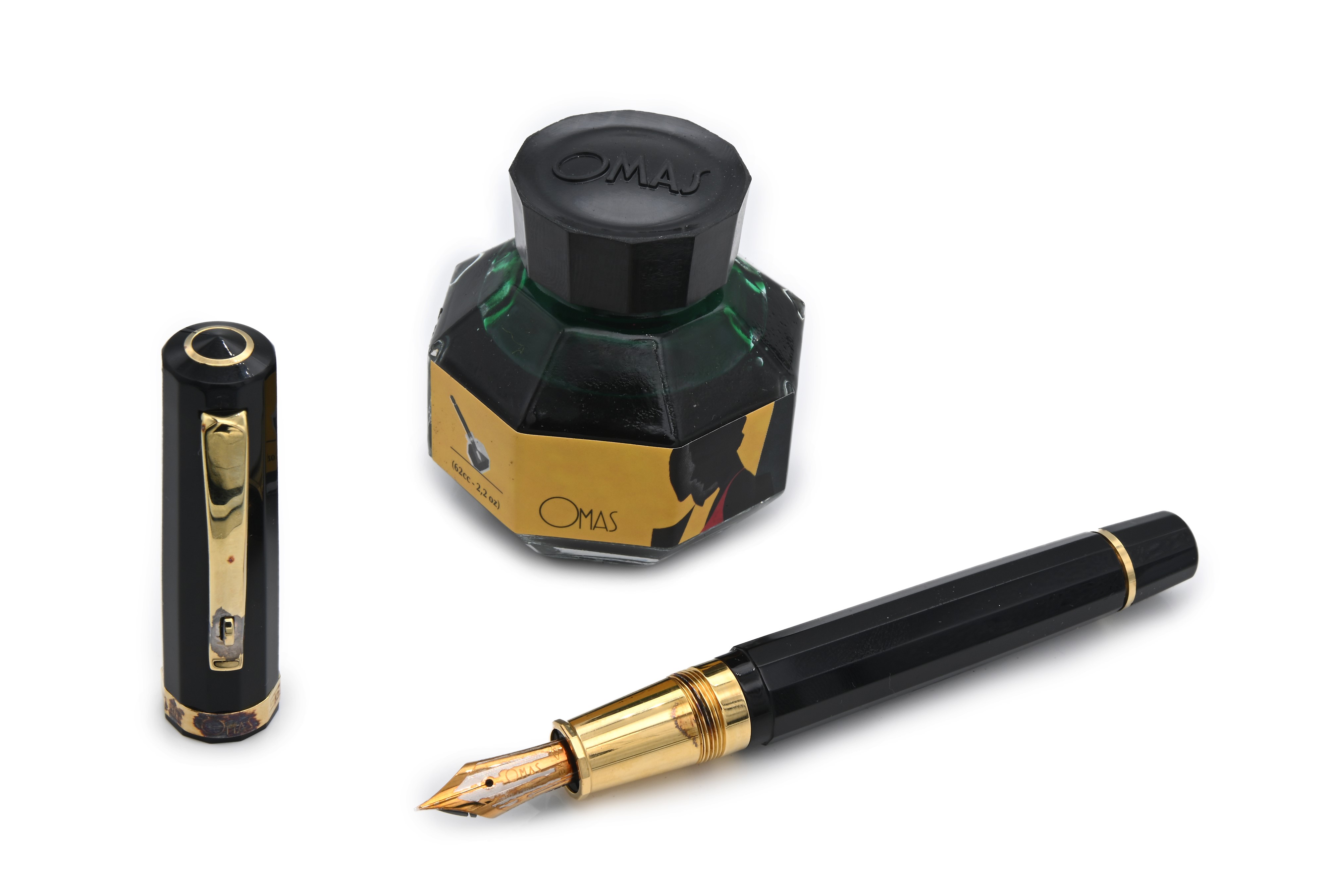 Omas Paragon - Penna Stilografica in Vernice Nera e Argento 925/000 Placcato in Oro Giallo, con P...