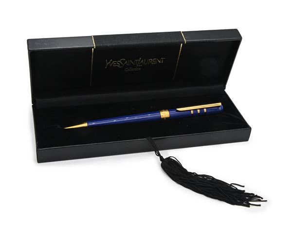 Yves Saint Laurent Collection - Penna a sfera in metallo e smalto lapislazzulo