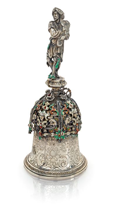 Campanello da Tavolo in Argento e Smalti, Austria, XIX Secolo