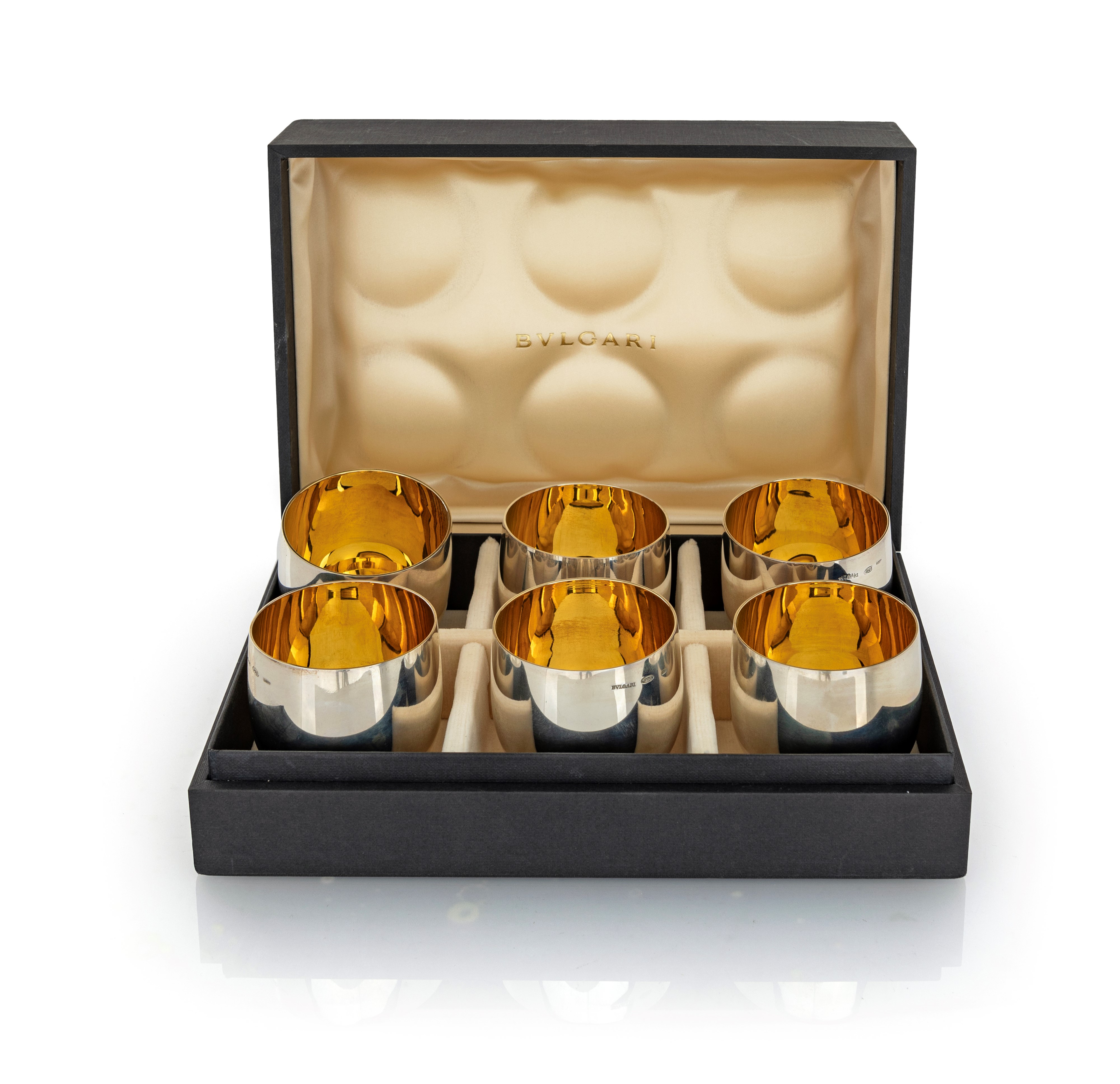 Sei Piccoli Goblets Basculanti in Argento 925/000, Bulgari, Anni Novanta