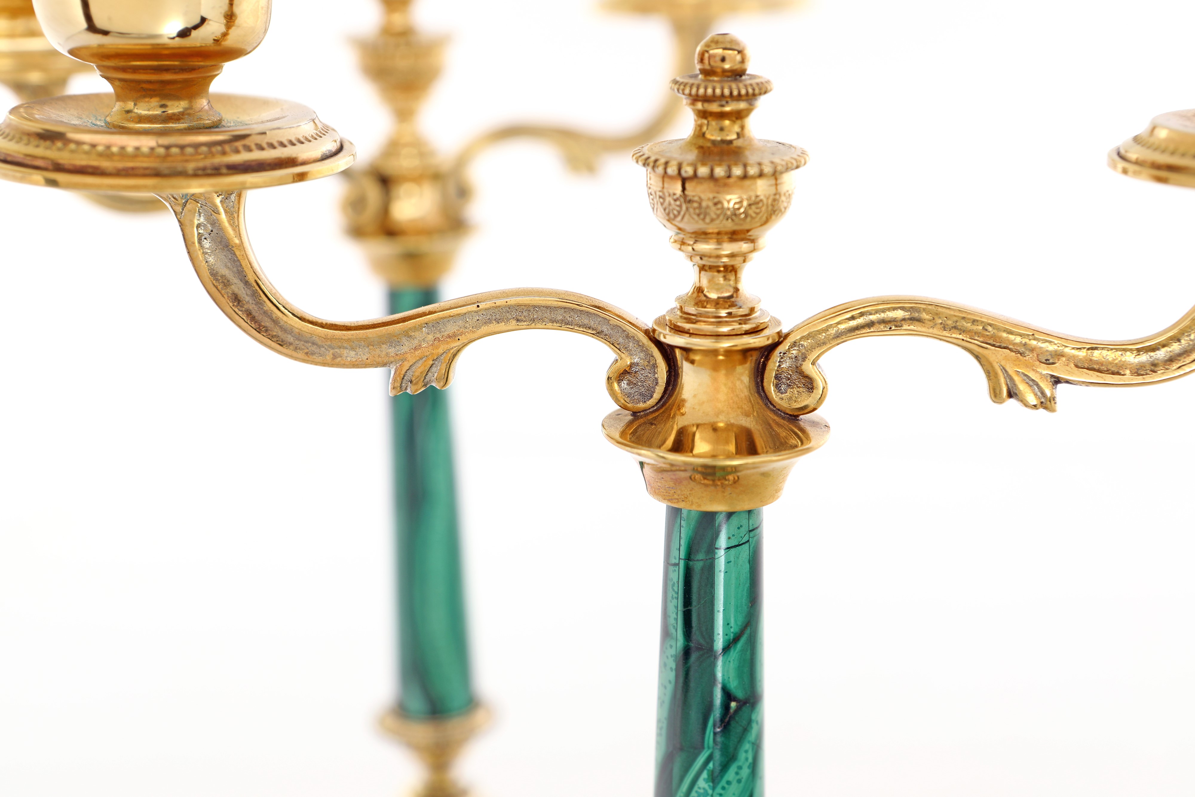 Coppia di Doppieri in Argento 800/000 Dorato e Malachite