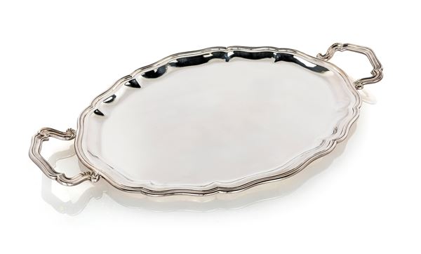 Vassoio ovale biansato in argento 800/000