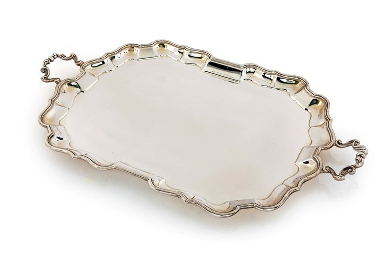 Vassoio Sagomato in Argento 925/000 con Manici, Argentiere Enrico Messulam Milano per Bottega Del...