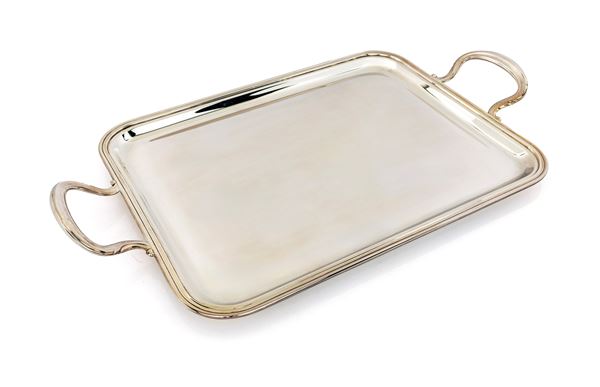 Vassoio rettangolare in argento 800/000 con manici