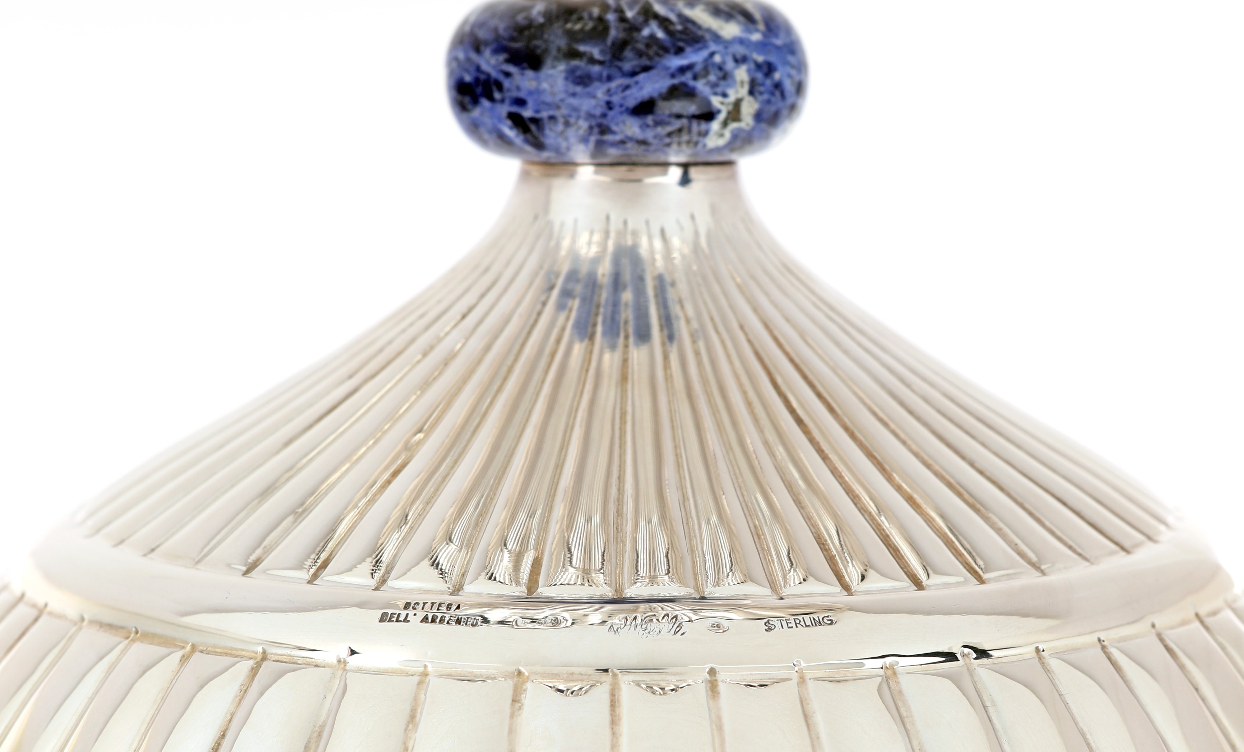 Grande Coppa Centrotavola in Argento e Sodalite, Vallé Milano per Bottega Dell'argento