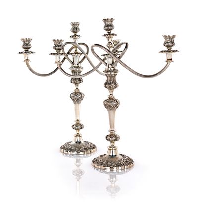 Coppia di Candelabri a Doppio Uso, Argentiere Vallè Milano per Bottega Dell'argento