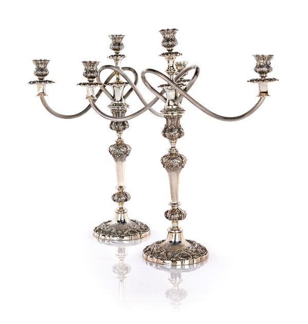 Coppia di candelabri a doppio uso, argentiere Vallè Milano per Bottega dell'Argento