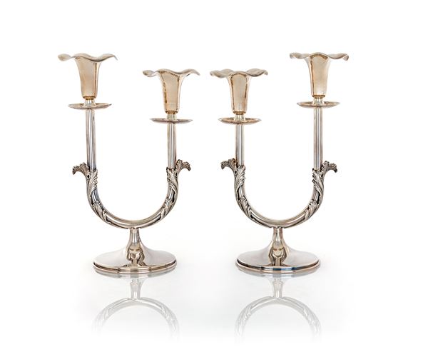 Coppia di doppieri in argento massiccio 925/000 lavorato a mano