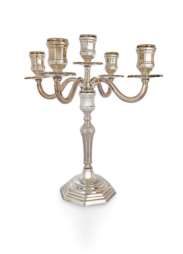 Candelabro a cinque luci in argento 925/000, Stancampiano, Palermo