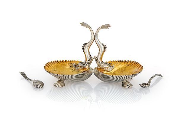 Saliera a doppia valva in argento 925/000