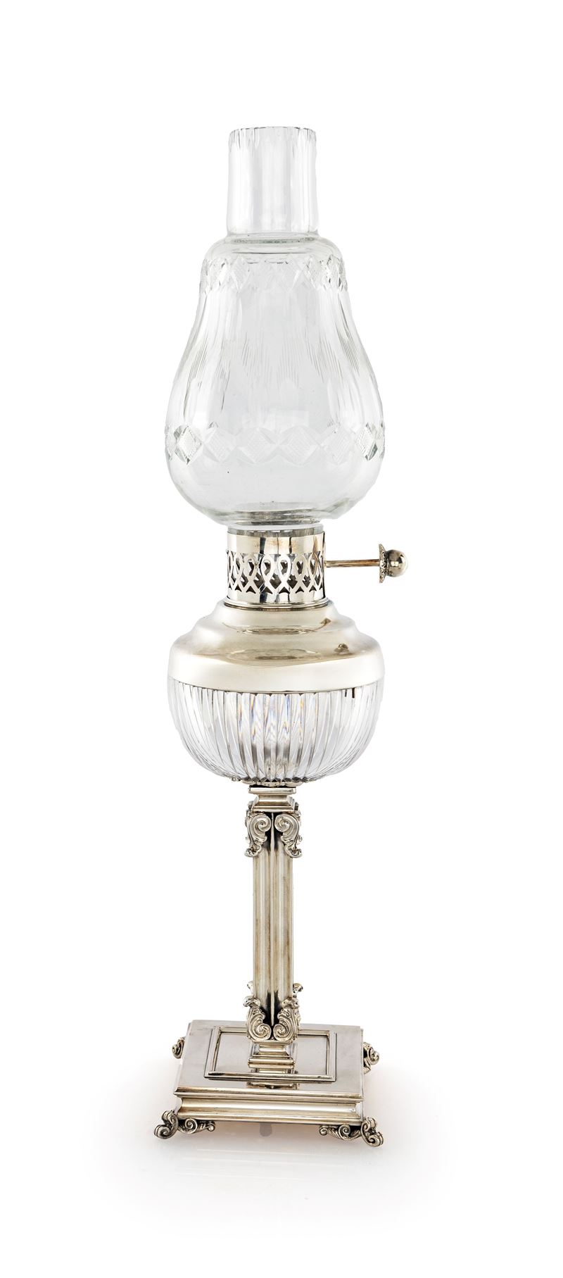 Lampada Ad Olio in Argento 800/000 e Cristallo, Espressamente Creata per Bottega Dell'argento
