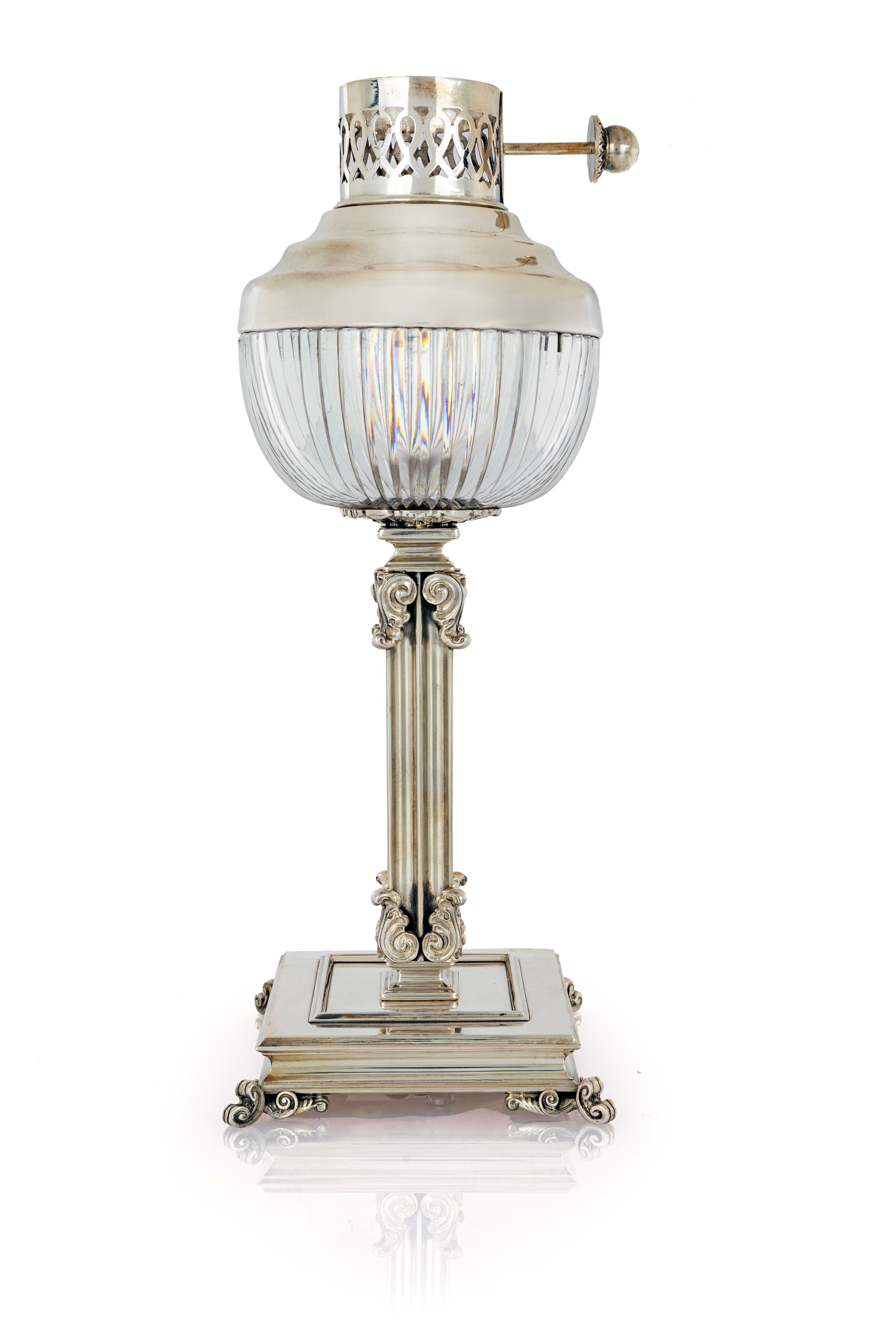 Lampada Ad Olio in Argento 800/000 e Cristallo, Espressamente Creata per Bottega Dell'argento