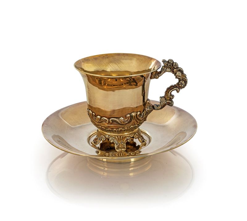 Tazza con Piatto in Argento Dorato, Francia