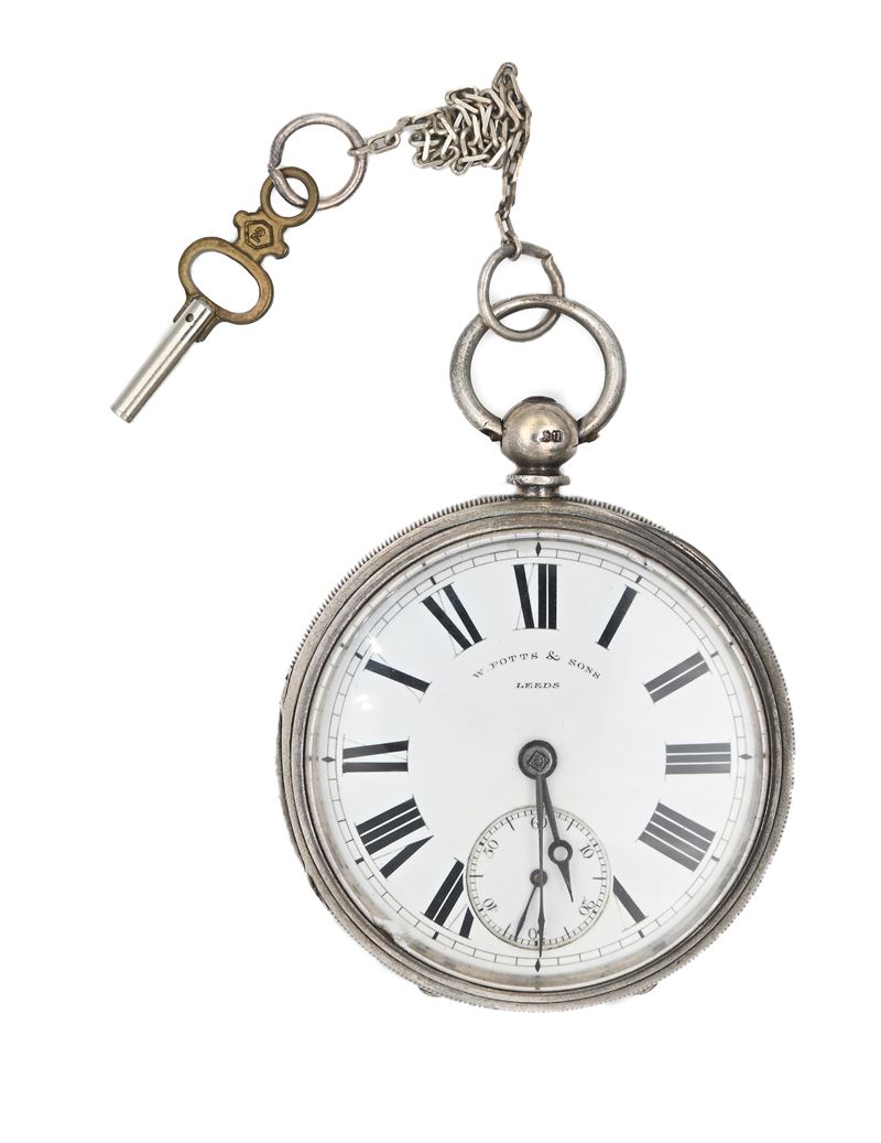 W. Potts & Sons Leeds - Orologio da Tasca con Carica a Chiavetta da Uomo in Argento con Punzoni L...