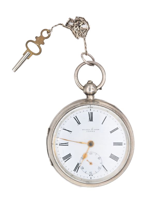 Pearce & Sons Huddersfield - Orologio da tasca a chiavetta da uomo in argento con punzoni Birmingham 1901. Meccanica con scappamento ad ancora, bilanciere bimetallico e spirale piana