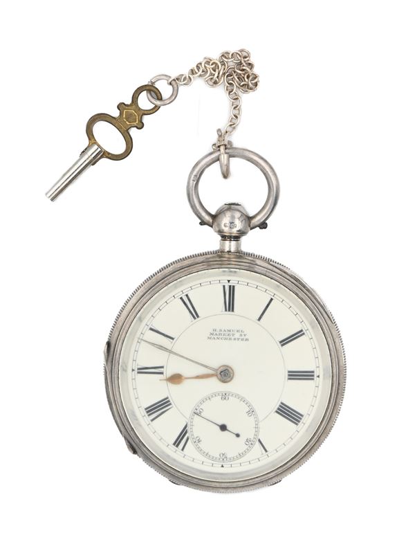 H. Samuel a Market St. Manchester - Orologio da tasca a chiavetta da uomo in argento con punzoni Chester 1892. Meccanica a conoide con scappamento ad ancora, bilanciere monometallico e spirale piana