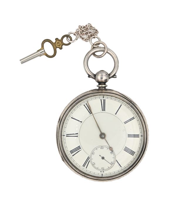 F. Harris & Sons London and Manchester - Orologio da tasca a chiavetta da uomo in argento punzoni Chester 1885. Meccanica a conoide, scappamento ad ancora con bilanciere anulare e spirale piana