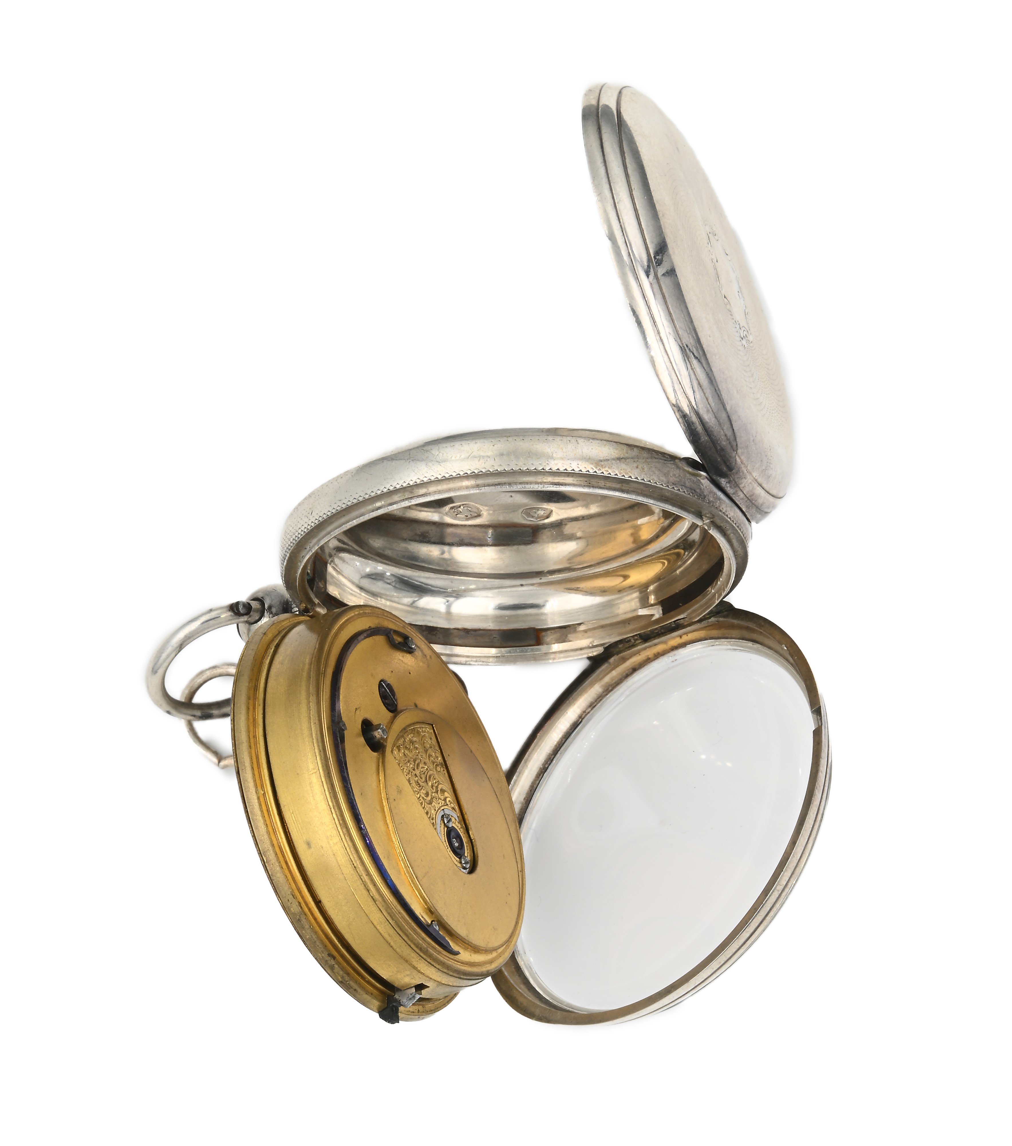 Orologio inglese da tasca a chiavetta da uomo in argento con punzoni Londra 1855. Meccanica a con...