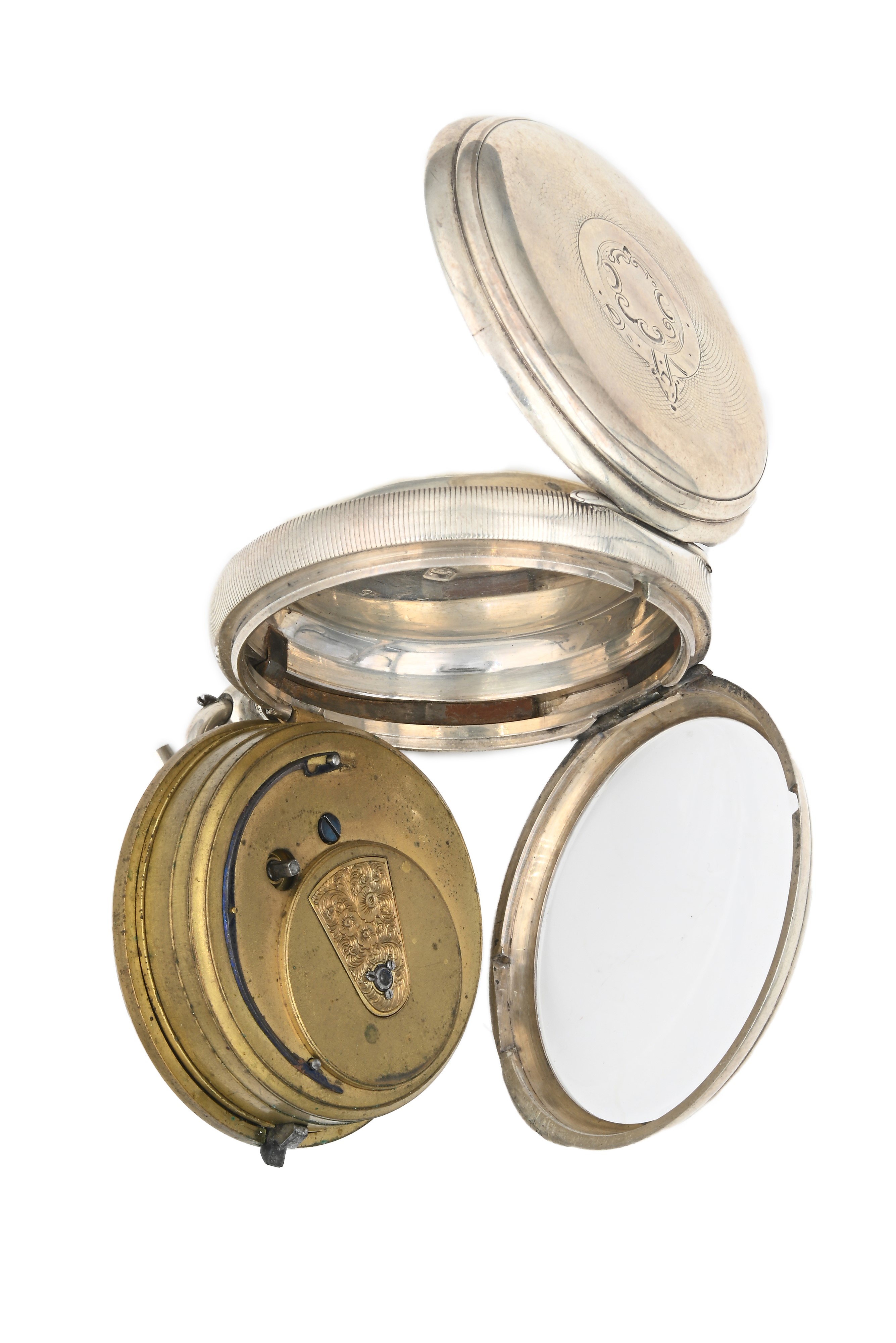 Orologio da tasca con carica a chiavetta da uomo in argento con punzoni Londra 1880. Meccanica a ...