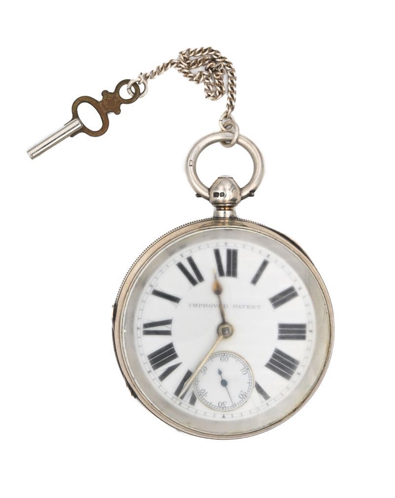 Halpern Bro. Manchester - Orologio da tasca da uomo con carica a chiavetta in argento con monogra...