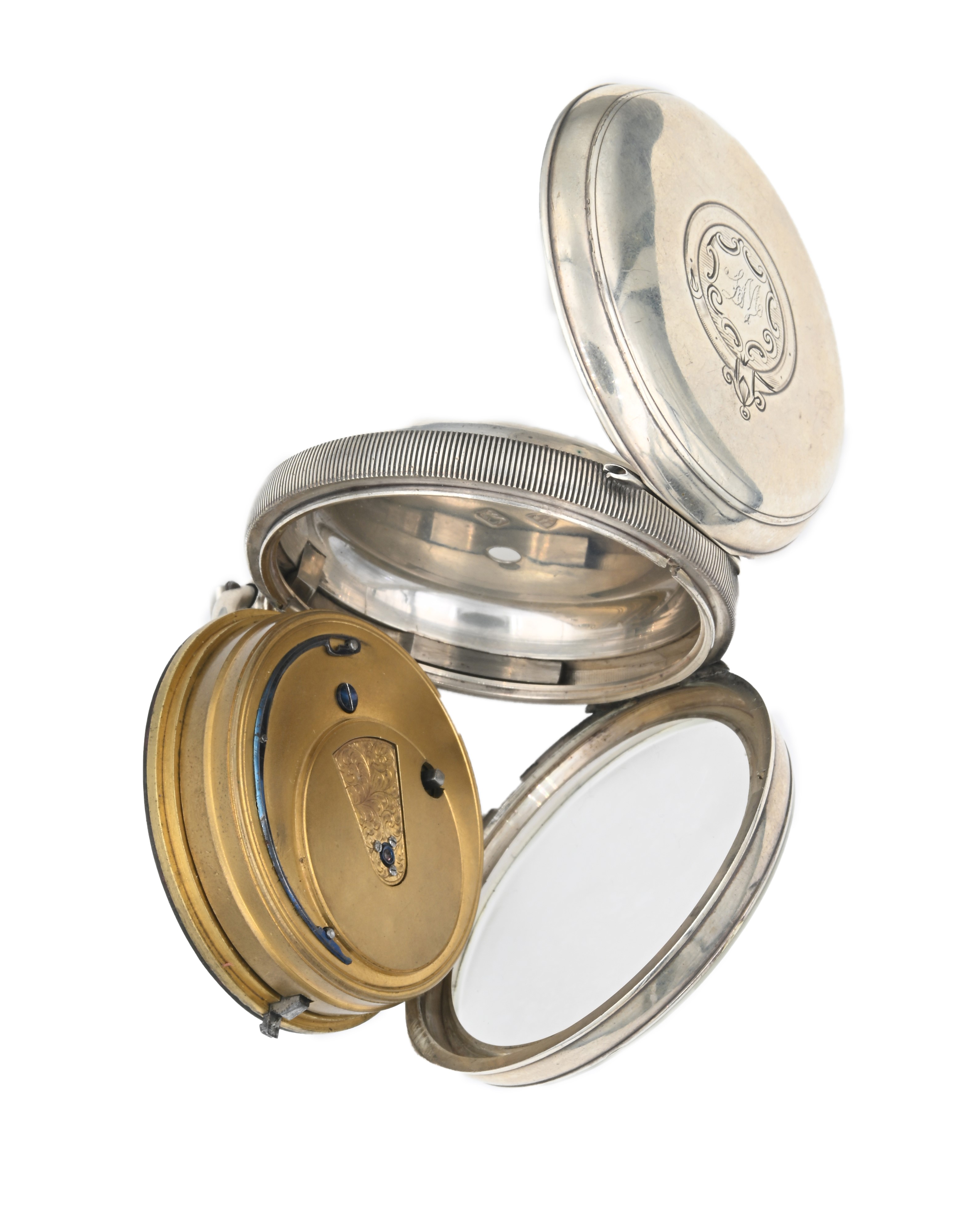 Halpern Bro. Manchester - Orologio da tasca da uomo con carica a chiavetta in argento con monogra...