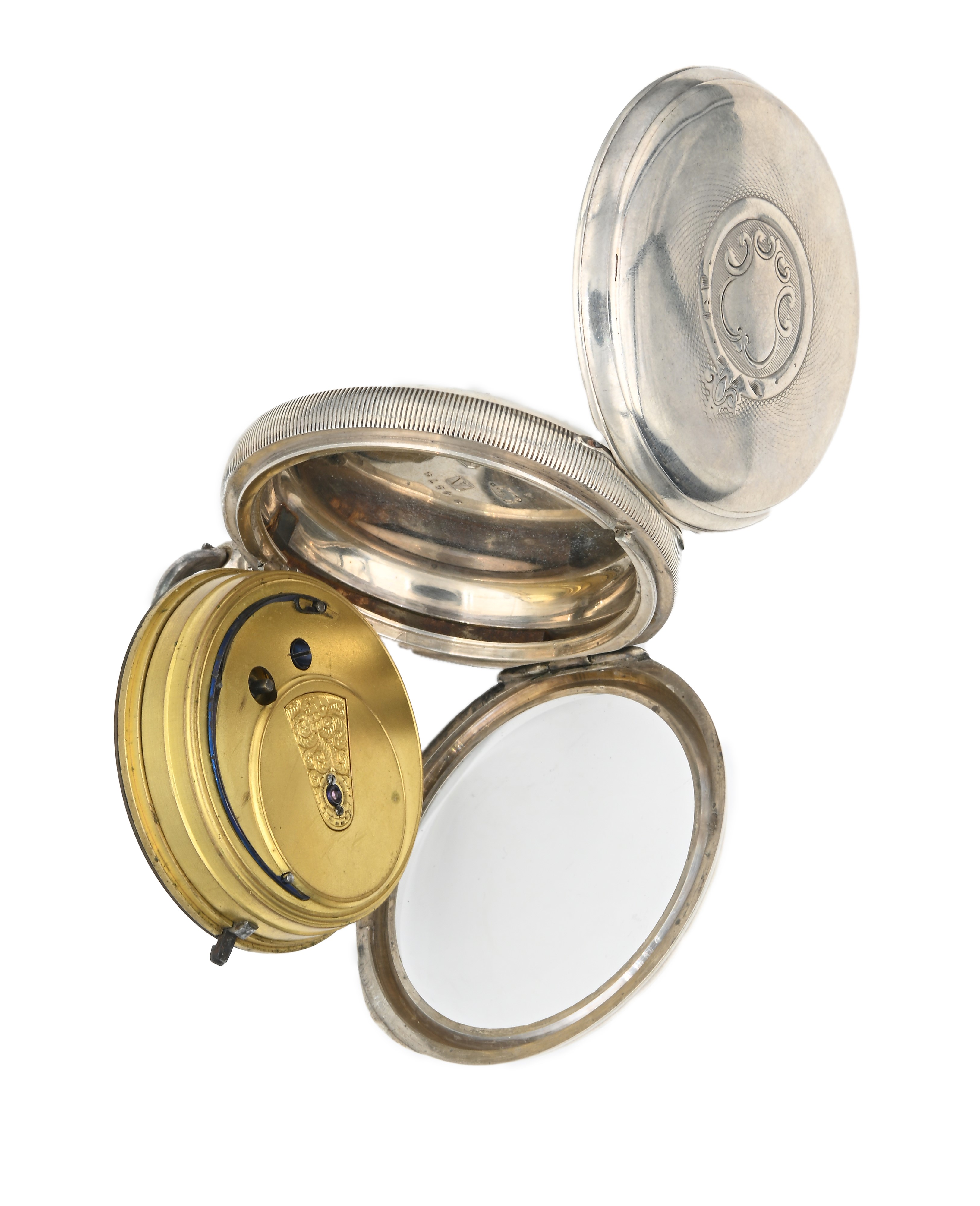 Orologio da tasca da uomo con carica a chiavetta in argento con punzoni Chester 1884. Meccanica a...