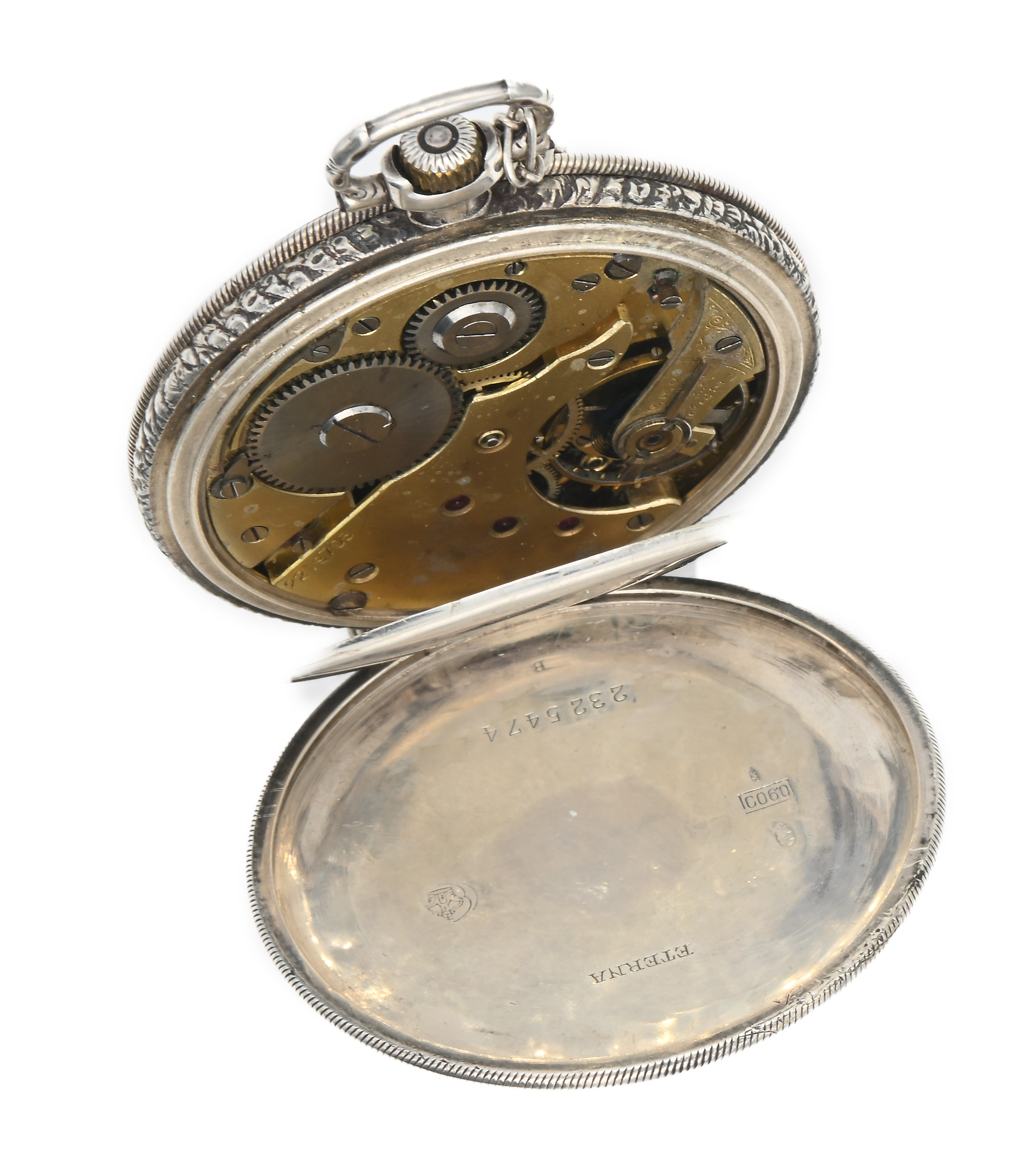 Eterna Chronometre - Orologio da Tasca Remontoir da Uomo in Argento 900/000. Movimento Ad Ancora,...