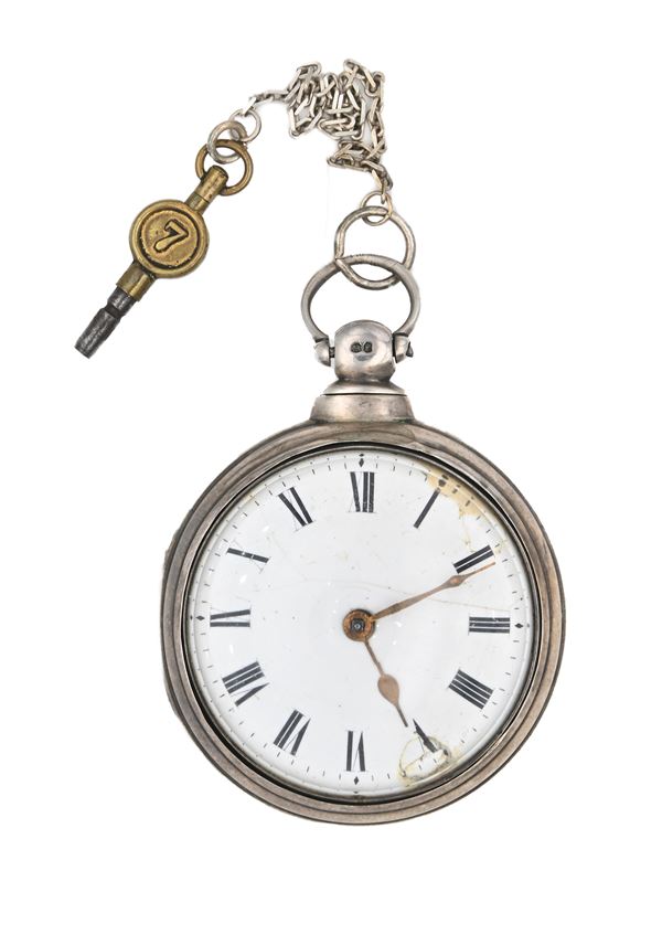 W. H. Collis Bury St Edmunds - Orologio da tasca a doppia cassa da uomo con carica a chiavetta in argento con punzoni Londra 1860. Meccanica a conoide, scappamento a verga, bilanciere anulare e spirale piana