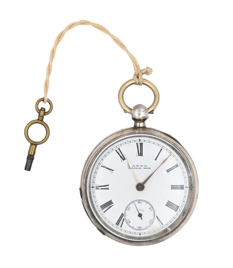 American Watch Co. Waltham Mass. - Orologio da tasca a chiavetta da uomo in argento con punzoni B...