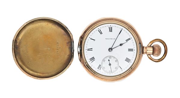 American Watch Co. Waltham - Orologio da tasca remontoir a savonette da uomo in metallo dorato. Scappamento ad ancora e bilanciere bimetallico con spirale Breguet