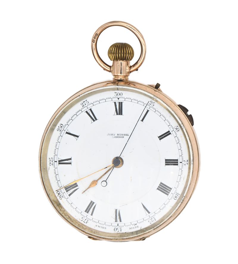 John Russel London - Orologio contasecondi remontoir da uomo in oro 375/000. Scappamento ad ancor...