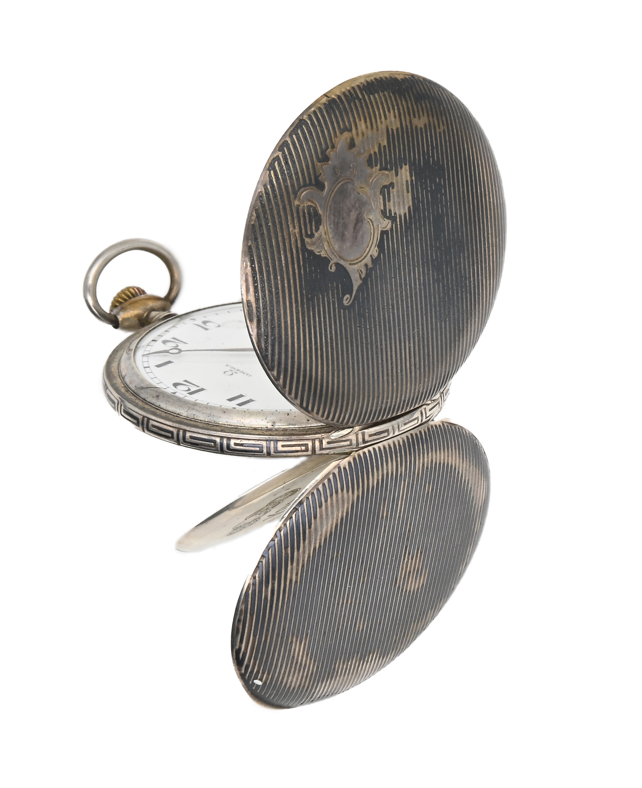 Omega - Orologio da Tasca a Savonette Remontoir da Uomo in Argento 900/000 Niellato. Bilanciere B...