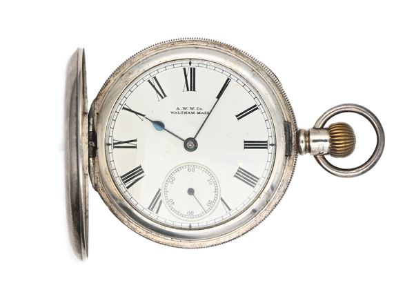 American Waltham & Co. Mass - Orologio da tasca remontoir a savonette da uomo con cassa in argento con punzoni inglesi. Movimento ad ancora con bilanciere bimetallico e spirale Breguet