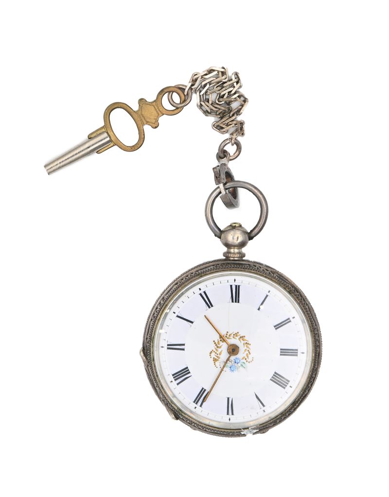 Orologio da tasca a chiavetta da uomo in argento 800/000 Meccanica a cilindro con bilanciere anul...