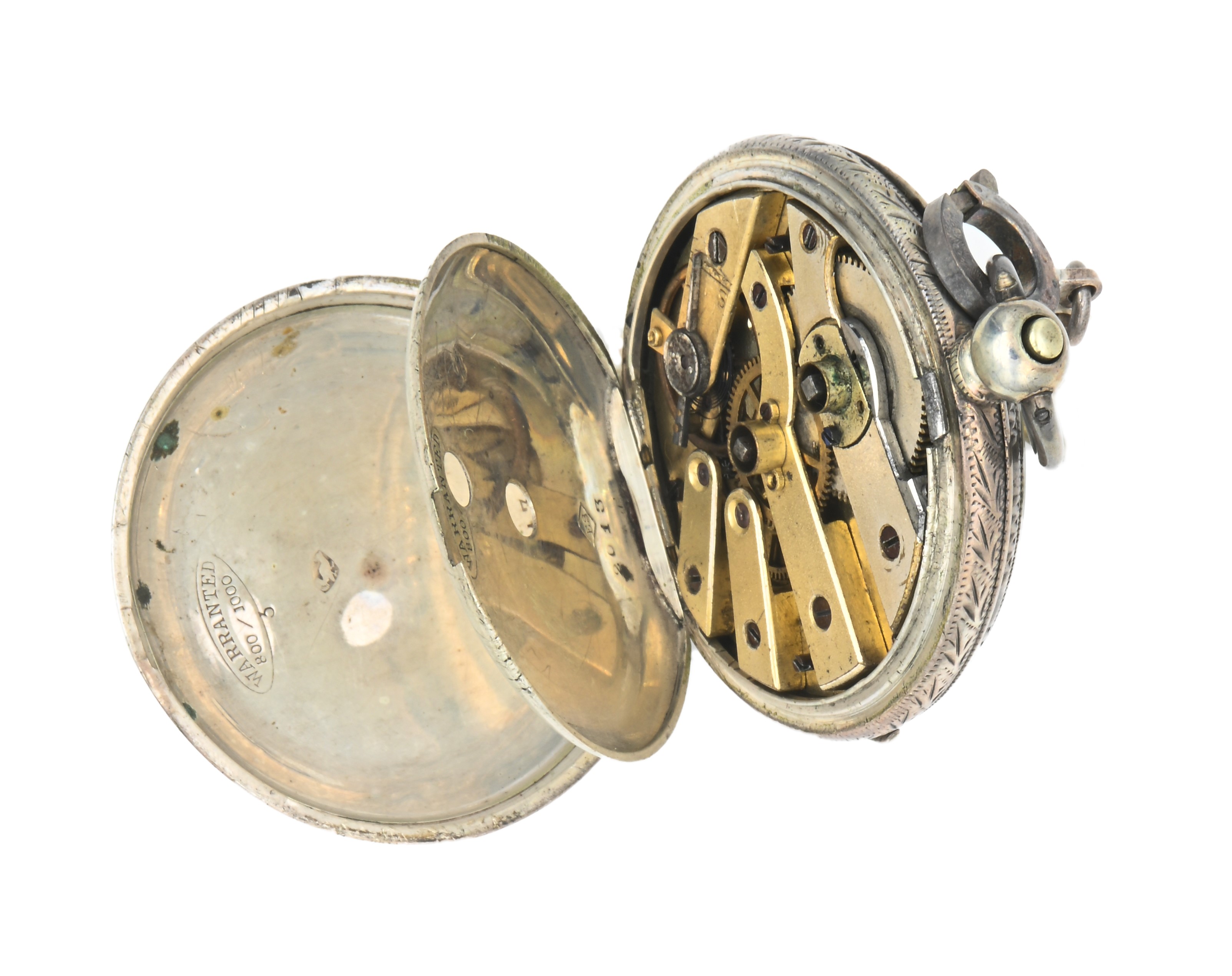 Orologio da tasca a chiavetta da uomo in argento 800/000 Meccanica a cilindro con bilanciere anul...