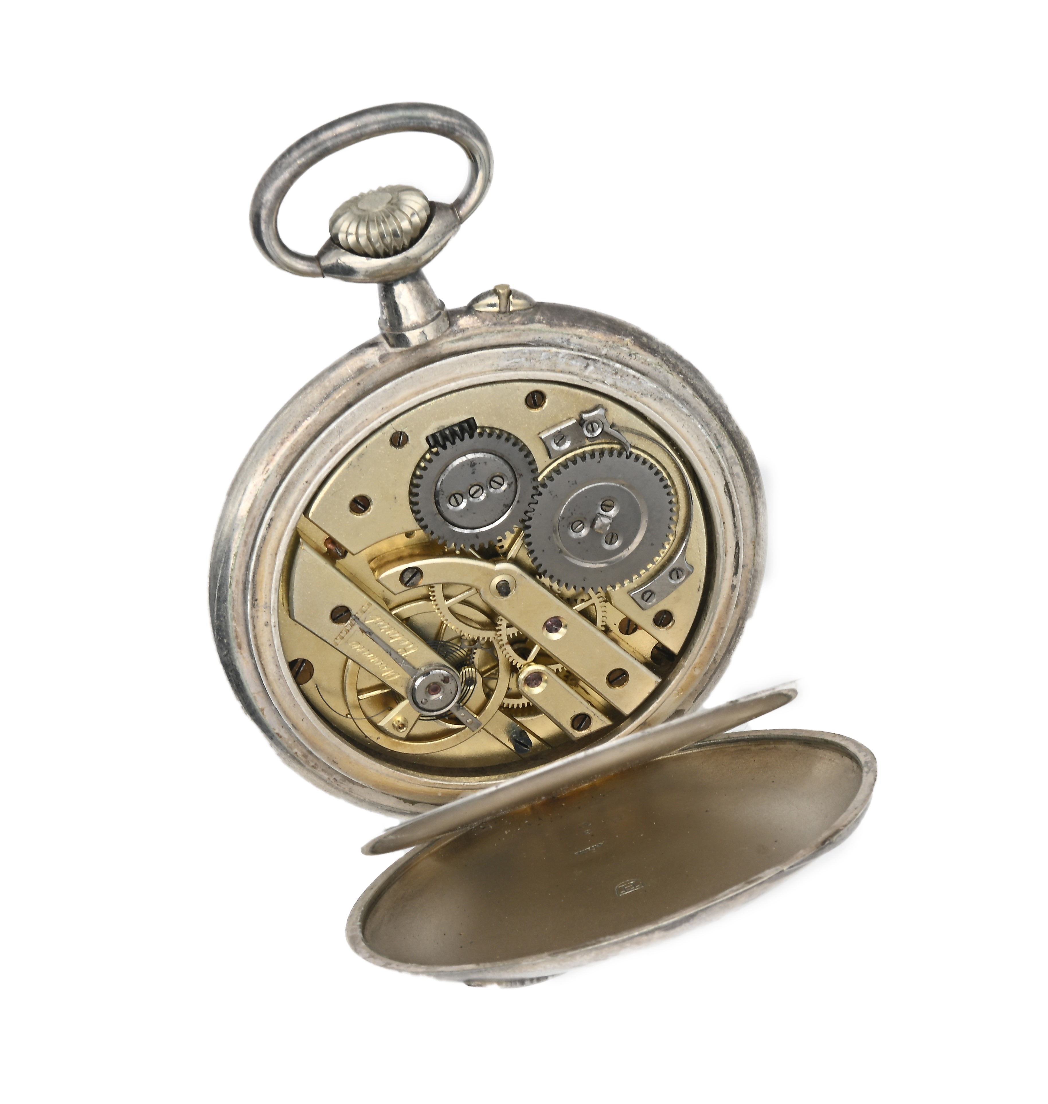 Orologio da tasca remontoir da uomo in metallo argentato con incisione di aereo sulla cassa firma...