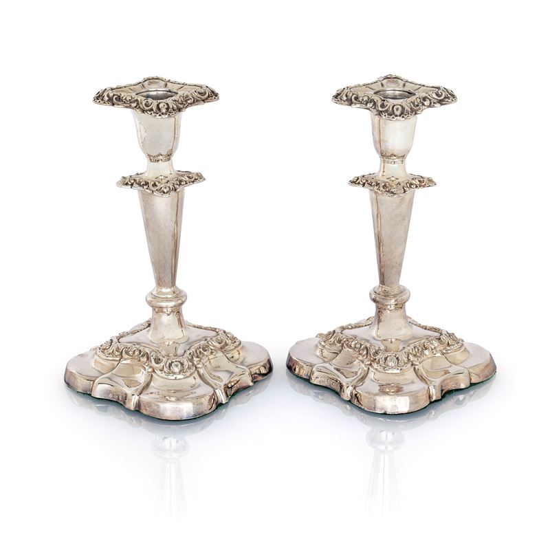 Coppia di Candelieri in Argento (appesantito), Birmingham 1900