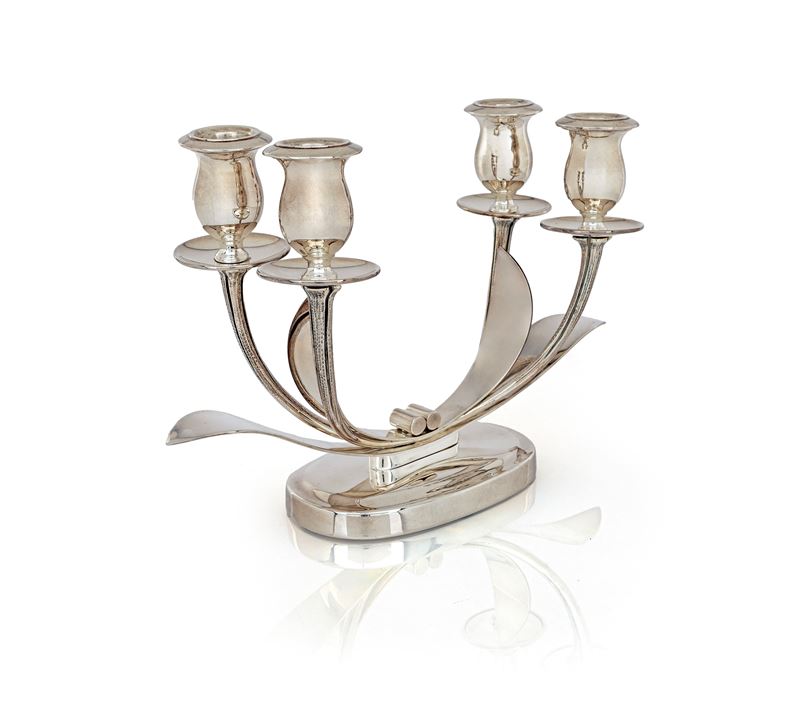 Candelabro a Quattro Luci in Argento Massiccio 925/000, Giuseppe Silva, Milano