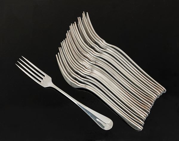 Ventitrè forchette da tavola in argento 925/000, Pampaloni Firenze