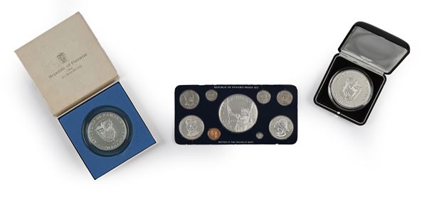 Serie divisionale completa Panama 1977 Proof, 20 Balboas Panama 1974 e 1979 Proof