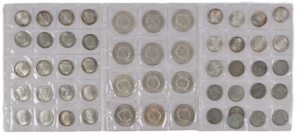 Lotto di 12 monete da 500 Lire Repubblica Italiana, 28 monete da 500 Lire Città del Vaticano (Paolo VI e Sede Vacante 1978), 1.000 Lire Giovanni Paolo I, 12 monete da 50 Franchi Francia