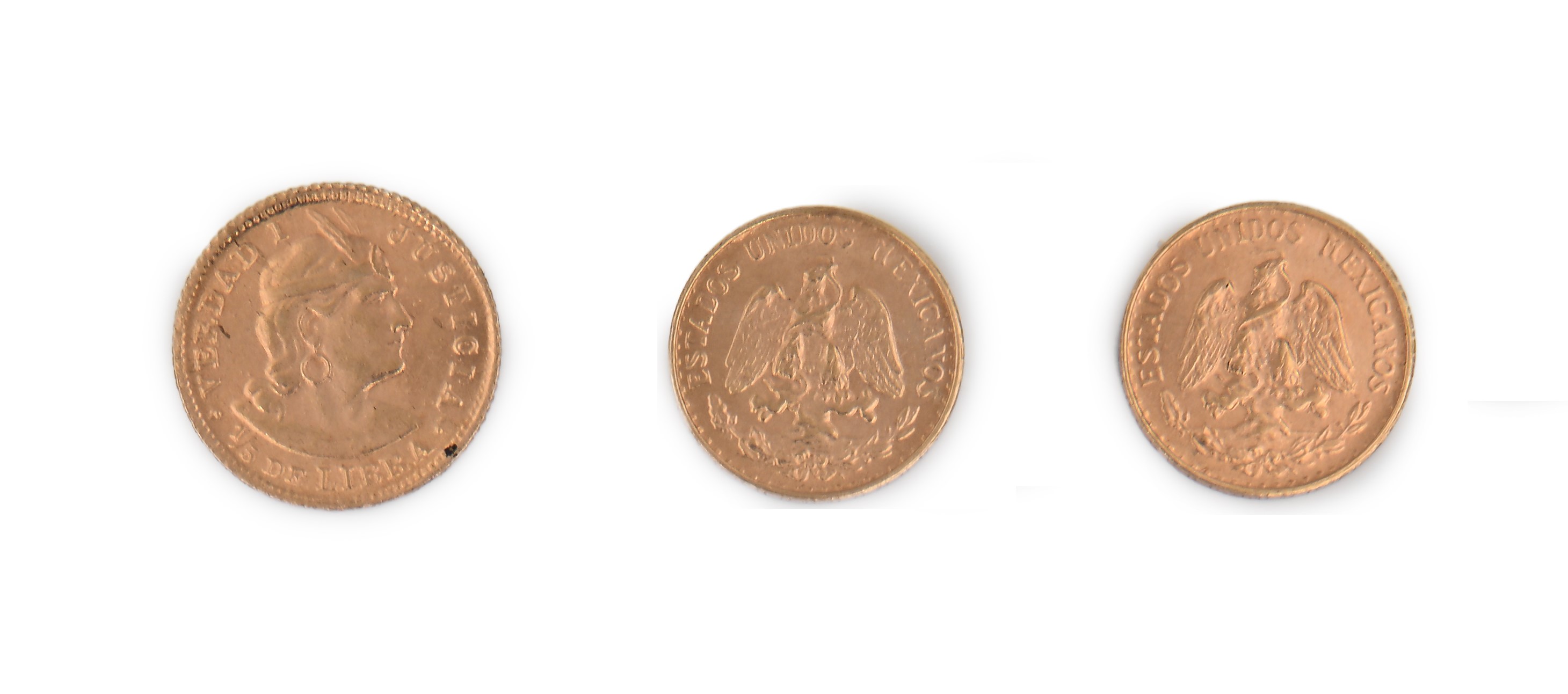 2 Monete da 2 Pesos 1945 Messico e 1/5 di Libra 1914 Perù