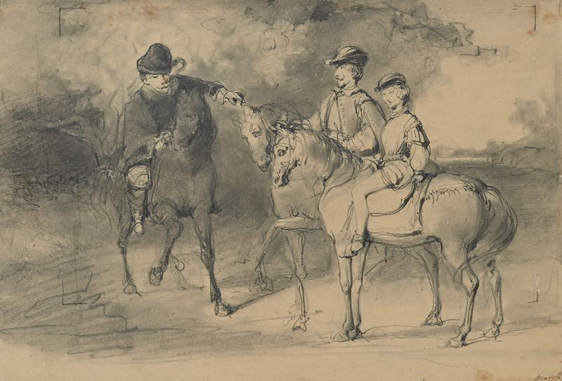 Scuola Inglese XIX Secolo - Tre Giovani a Cavallo