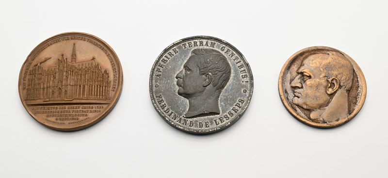 Lotto 3 Medaglie: Medaglia di Zinco di Antonio Restelli per L'apertura del Canale di Suez 1869; M...