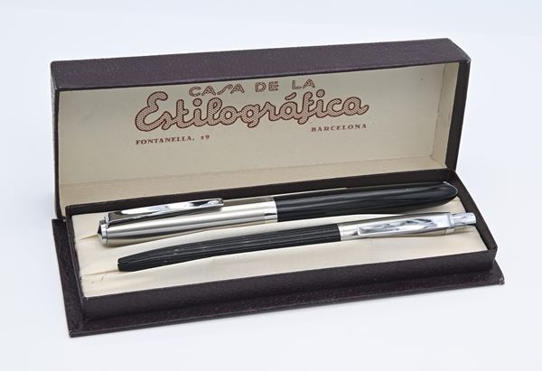 Parker 21 - Penna stilografica vintage e Penna a sfera in vernice nera ed acciaio