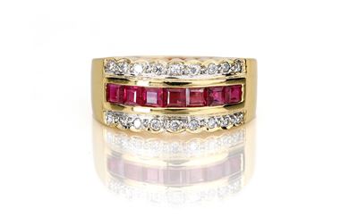 Anello a Fascia in Oro, Brillanti e Rubini